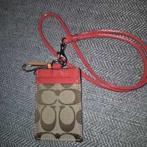Coach Signature Brown and orange Lanyard ID Holder New